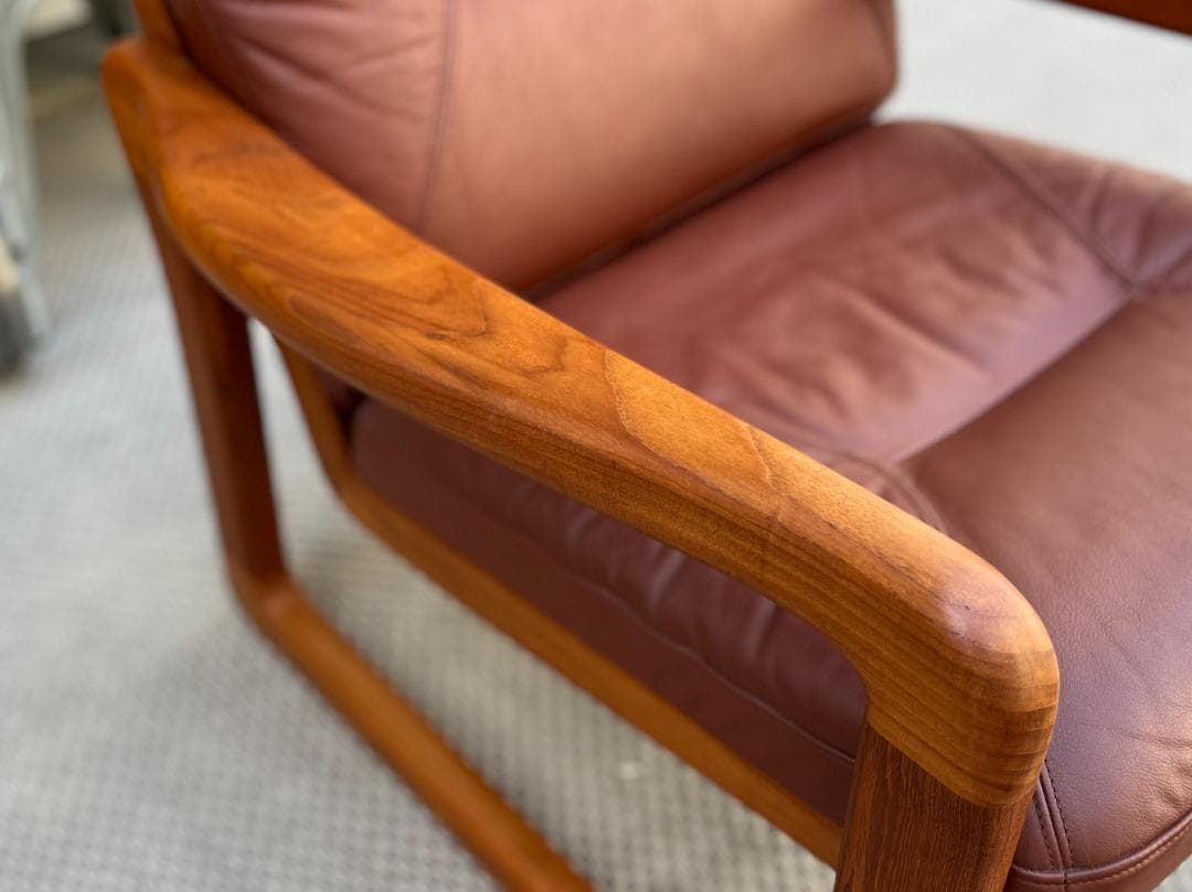 北欧ヴィンテージ☆1970s／デンマーク／1Ｐソファ／チーク材無垢／本革シート