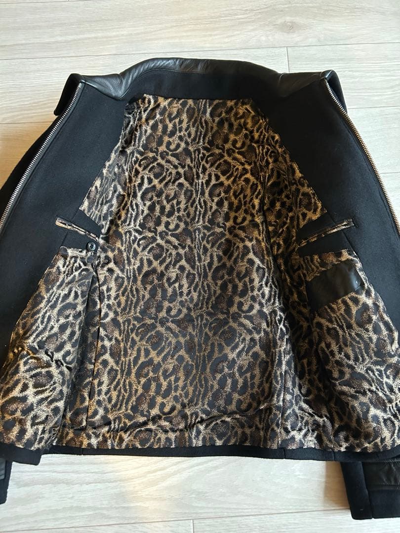 ロエンRoen 鹿革レザー切替　ウールジャケット　48 ブラック