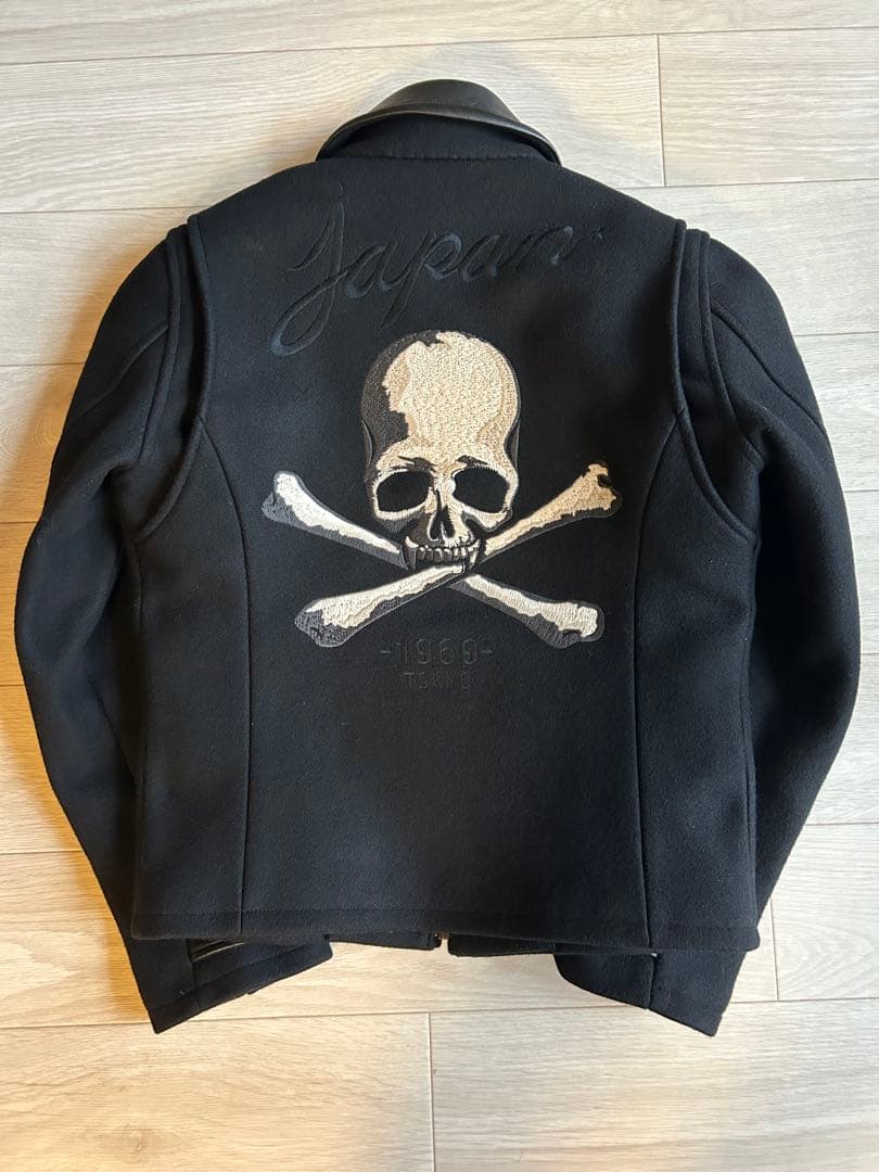 ロエンRoen 鹿革レザー切替　ウールジャケット　48 ブラック