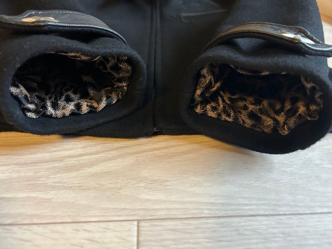 ロエンRoen 鹿革レザー切替　ウールジャケット　48 ブラック