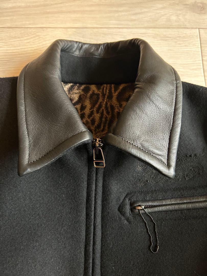 ロエンRoen 鹿革レザー切替　ウールジャケット　48 ブラック