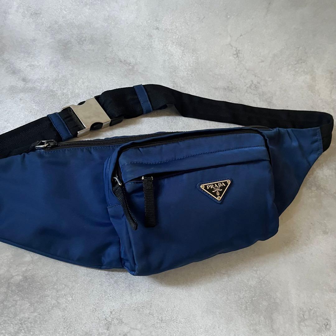 【人気】PRADA ウエストバッグ　2VL005 三角ロゴ　ブルー　ナイロン