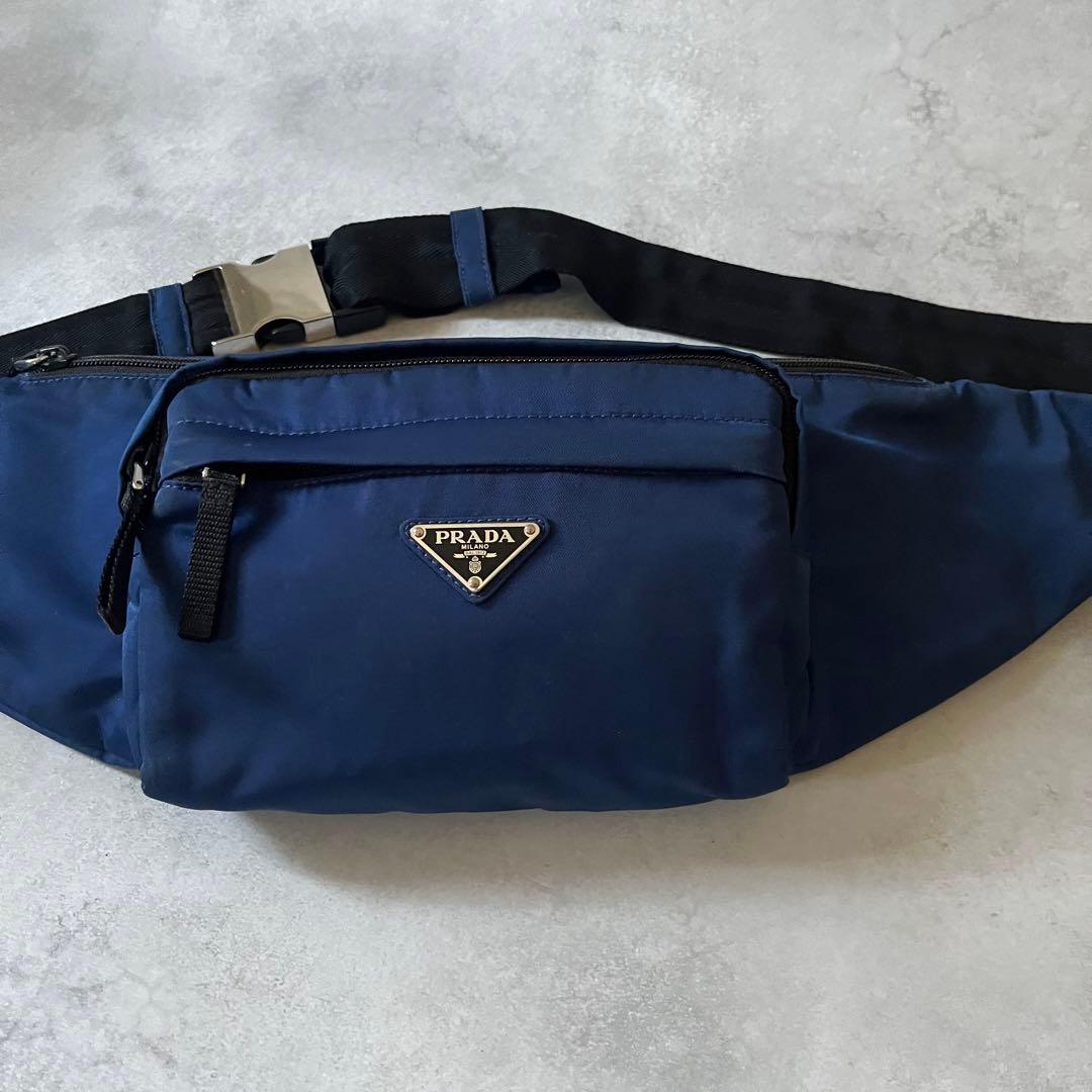 【人気】PRADA ウエストバッグ　2VL005 三角ロゴ　ブルー　ナイロン