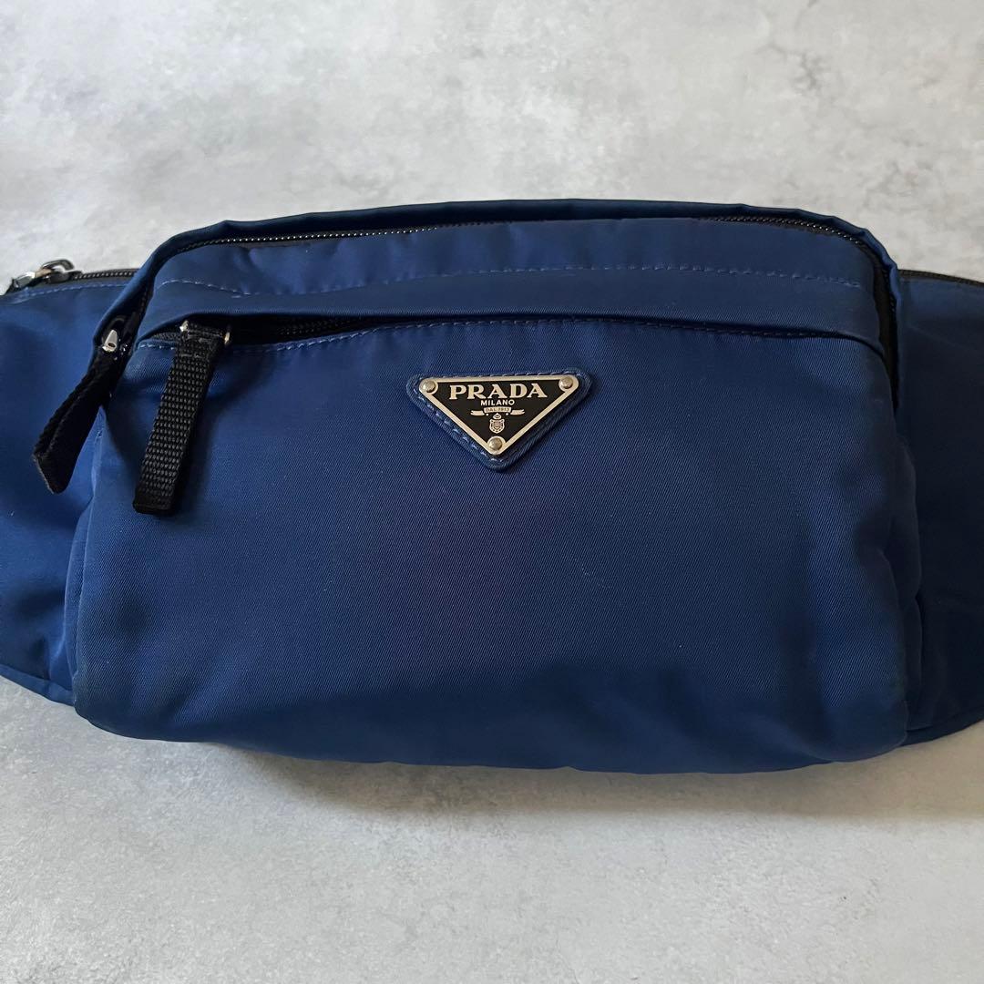 【人気】PRADA ウエストバッグ　2VL005 三角ロゴ　ブルー　ナイロン