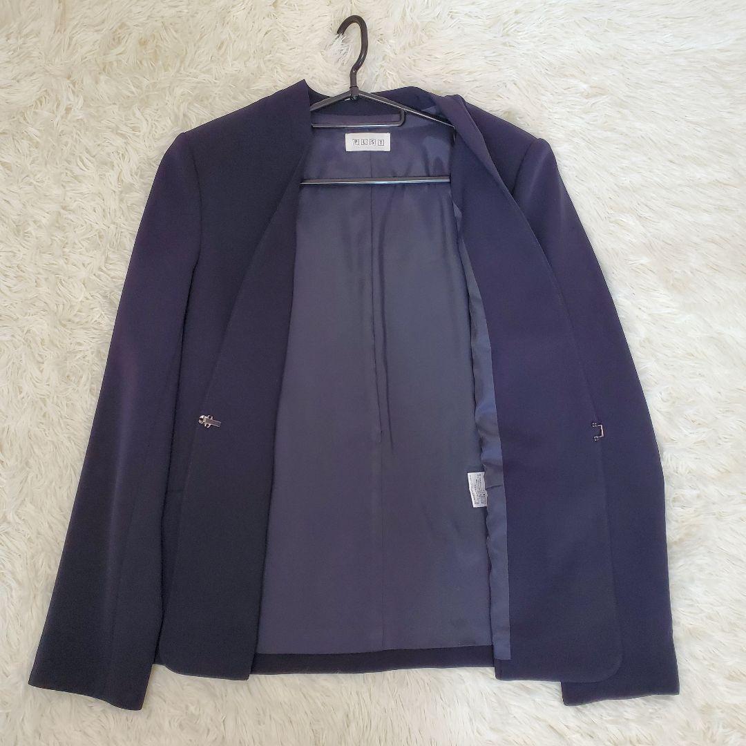 【美品】PLST セットアップ ノーカラー パンツ ネイビー Mサイズ