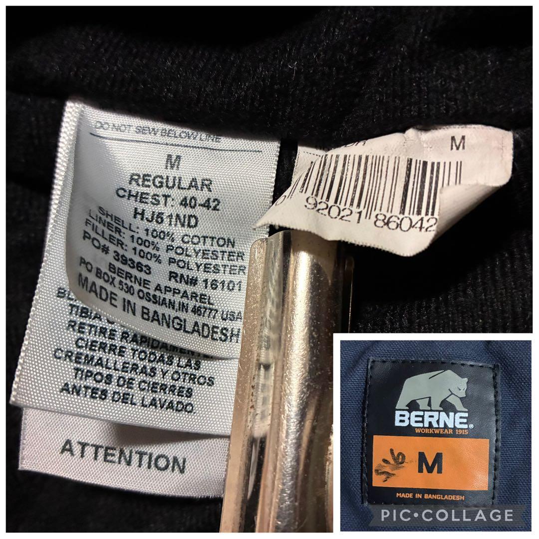 90s BERNE ダック地アクティブジャケット企業刺繍ロゴ ビック刺繍 短丈M