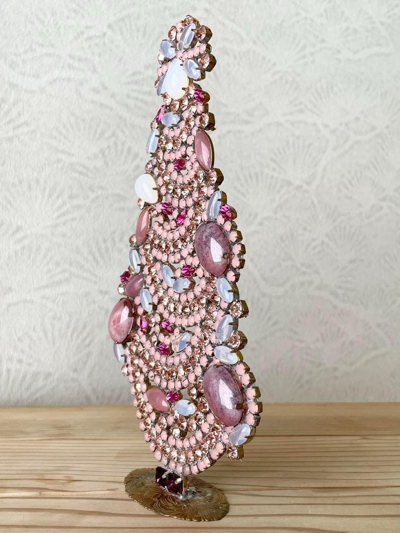 ビンテージ/Bijoux M.G.刻印/チェコガラスツリー/ピンク系/卓上ツリー