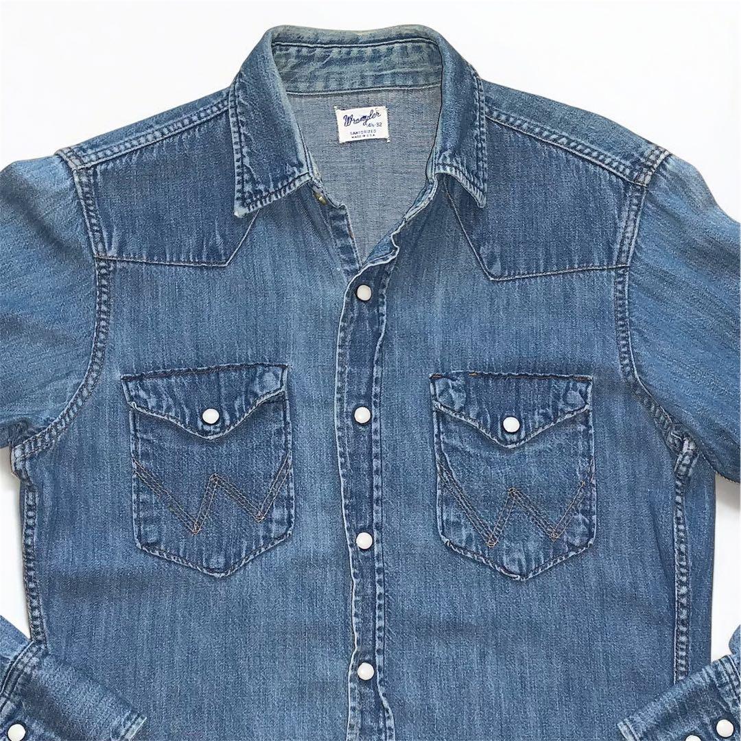 60s ビンテージ ラングラー デニムウェスタンシャツ27MW/14.5-32