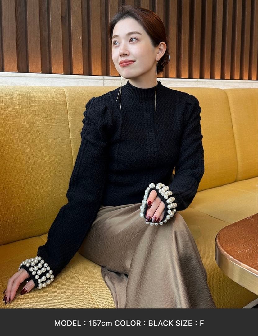 新品未使用　パールニットトップス　anuans ブラック　パール