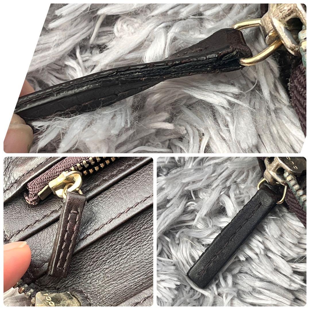 GUCCI✨大きめ長財布　オーガナイザー　ラウンドファスナー　シマ　ブラウン