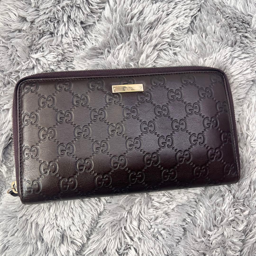 GUCCI✨大きめ長財布　オーガナイザー　ラウンドファスナー　シマ　ブラウン