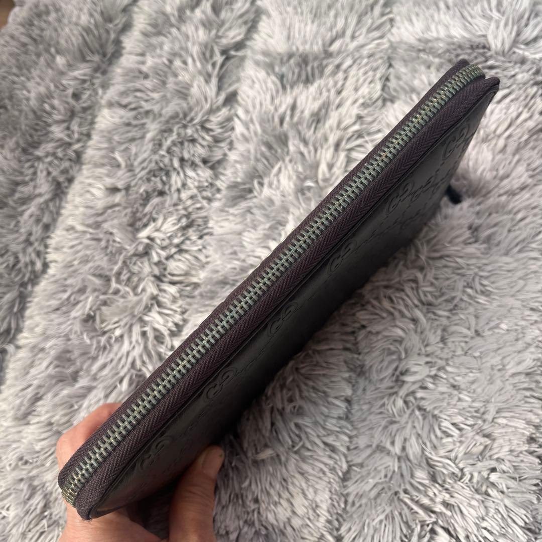 GUCCI✨大きめ長財布　オーガナイザー　ラウンドファスナー　シマ　ブラウン