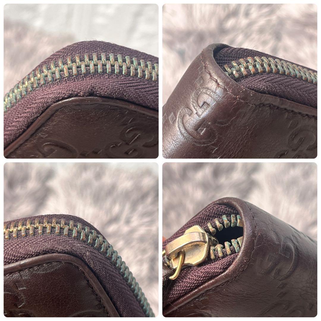 GUCCI✨大きめ長財布　オーガナイザー　ラウンドファスナー　シマ　ブラウン