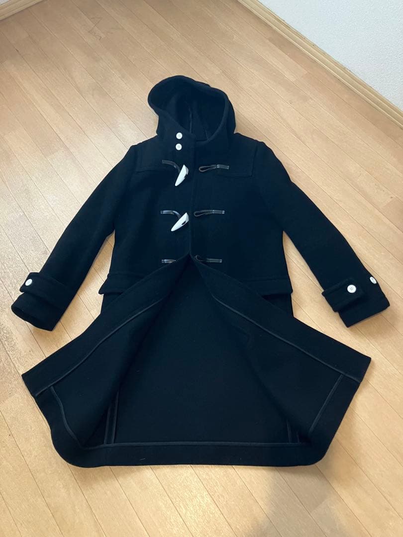 HYKEハイク ダッフルコート ロング ヘリンボーン メルトン 白トグル 黒 L