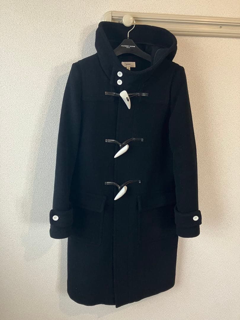 HYKEハイク ダッフルコート ロング ヘリンボーン メルトン 白トグル 黒 L