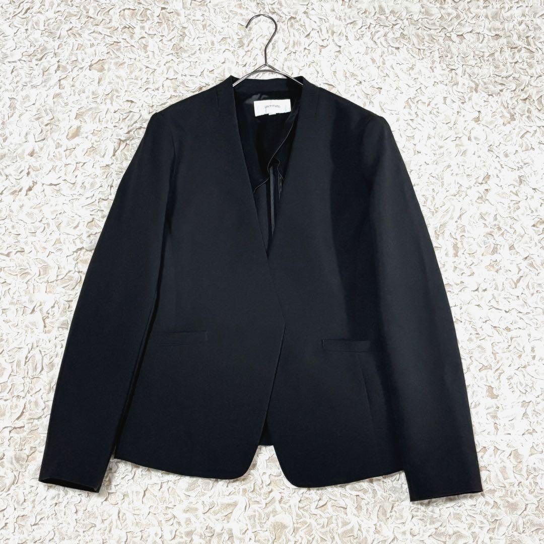 美品 untitled パンツスーツ セットアップ ノーカラー 洗える 黒 3