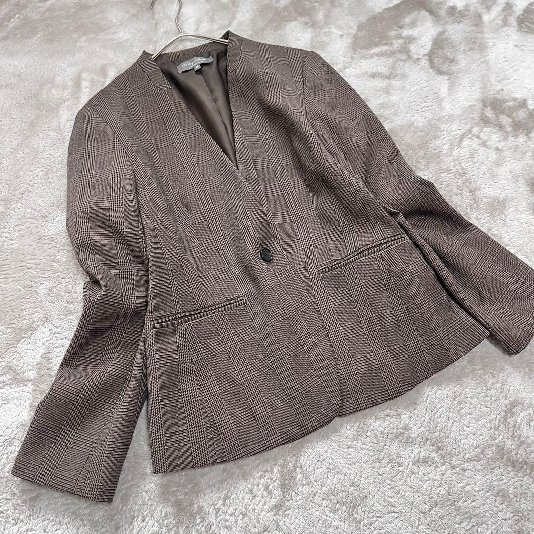 にっしゃん　　 グレンチェック　スーツ　ノーカラー