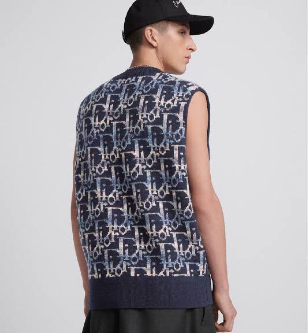 本物 DIOR ディオールSHAWN Oblique ウール ニット ベスト L