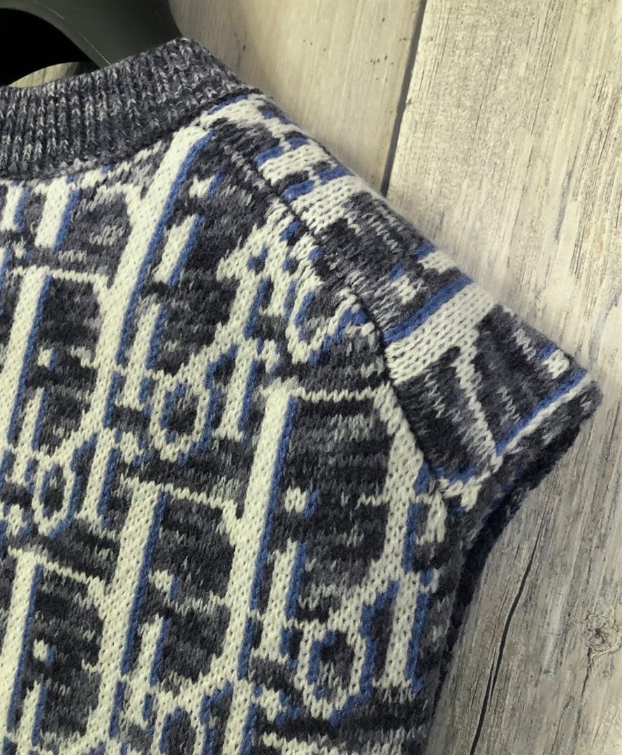 本物 DIOR ディオールSHAWN Oblique ウール ニット ベスト L