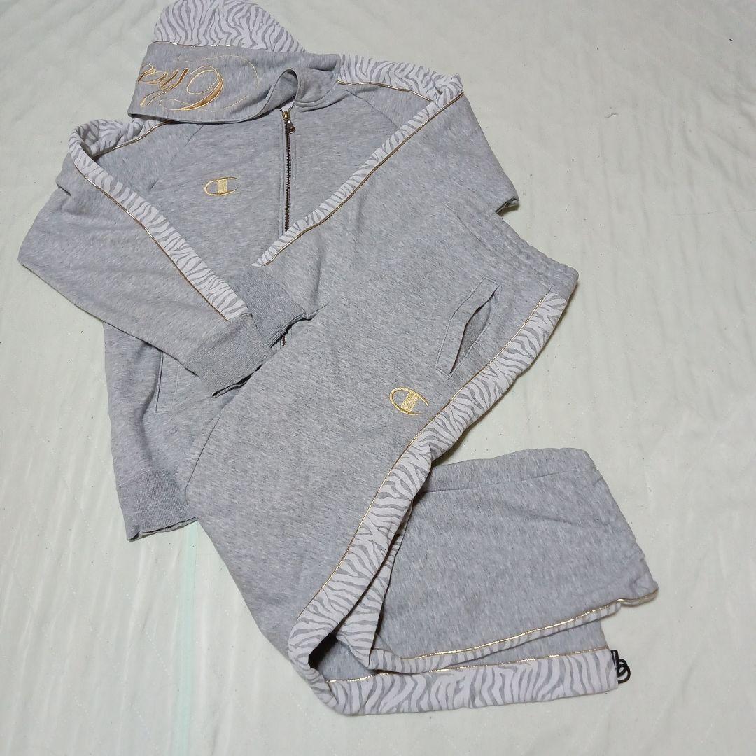 【K】Championトレーナー 上下 グレー ゼブラ模様