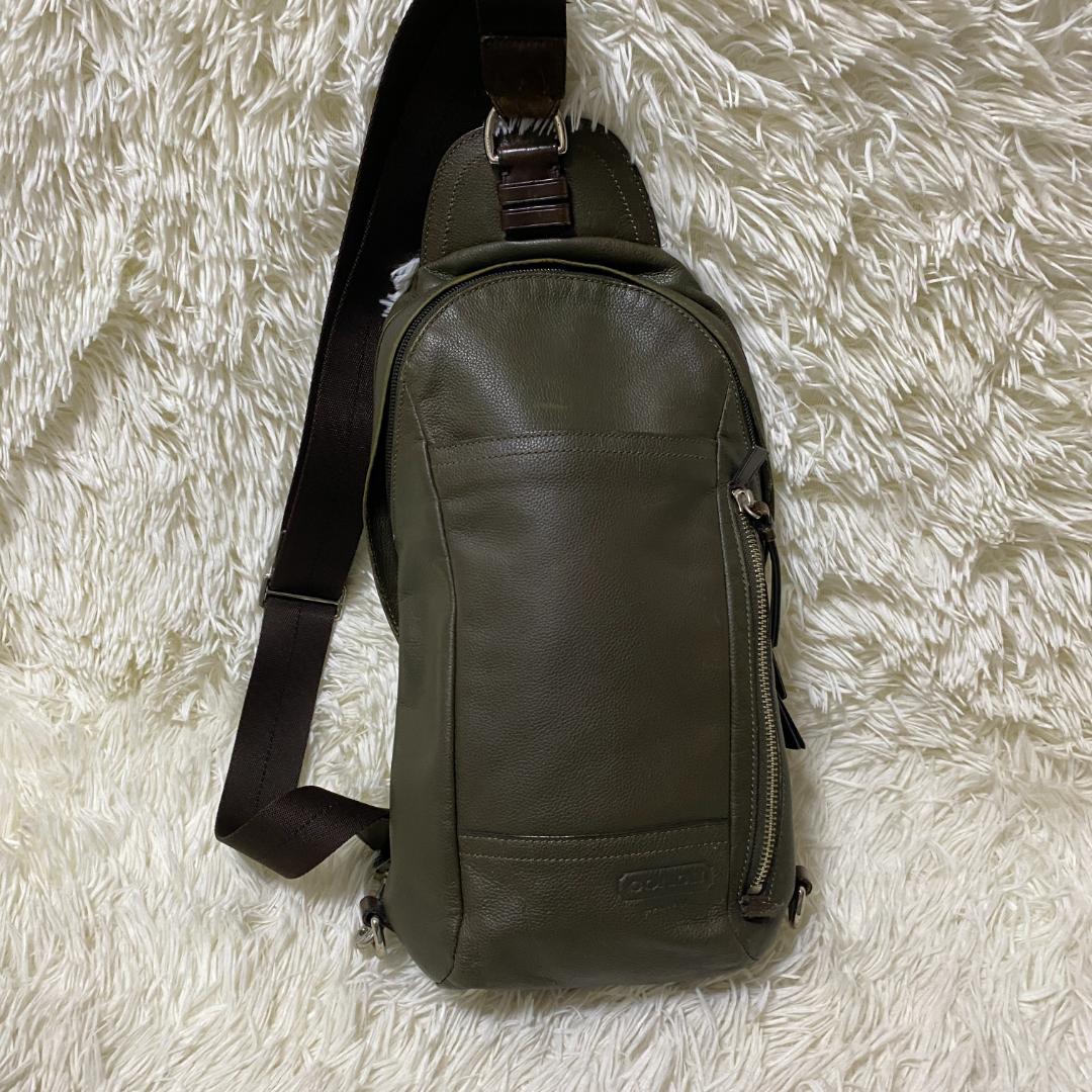 COACH コーチ ボディバッグ レザー オリーブグリーン
