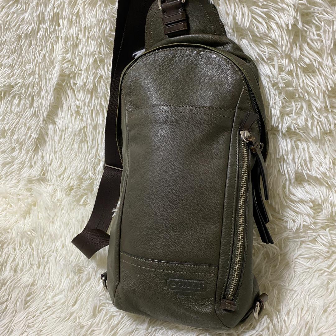 COACH コーチ ボディバッグ レザー オリーブグリーン
