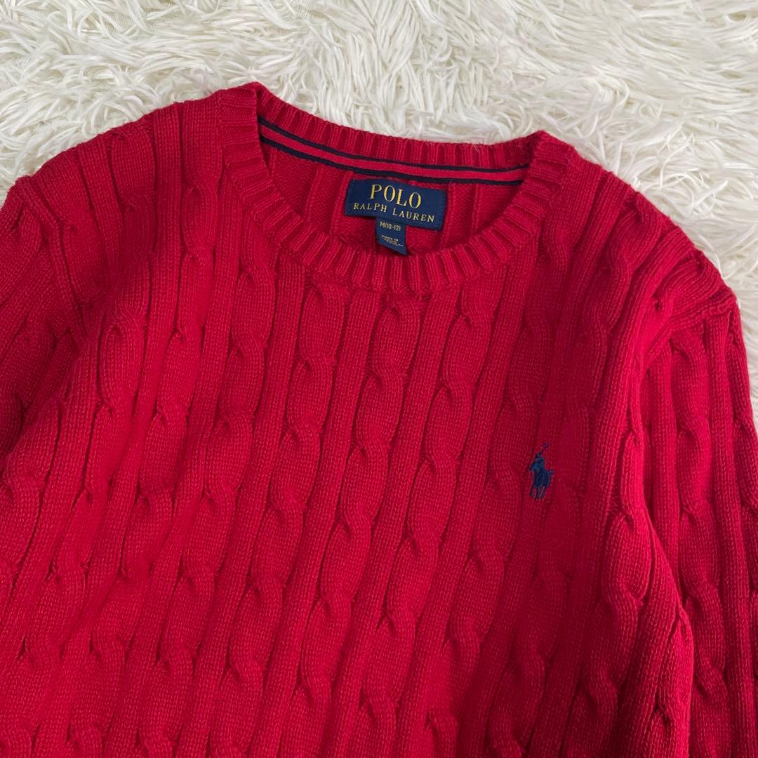 【美品】ポロラルフローレン ケーブルニット レッド ポニー刺繍 赤