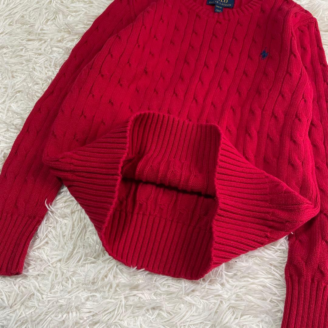 【美品】ポロラルフローレン ケーブルニット レッド ポニー刺繍 赤