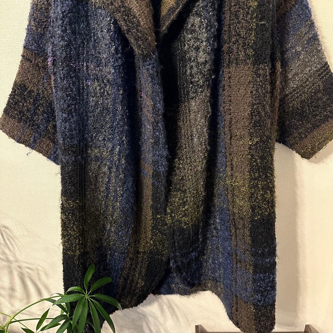 美品【SAORI】さをり織り ロングコート　ジャケット　ガウン　ハンドメイド