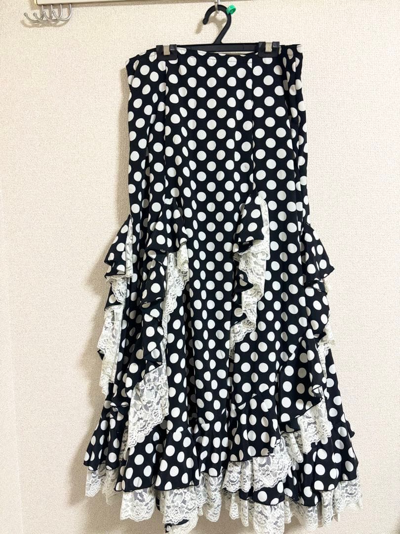 フラメンコ スカート ポルカドット レース付き