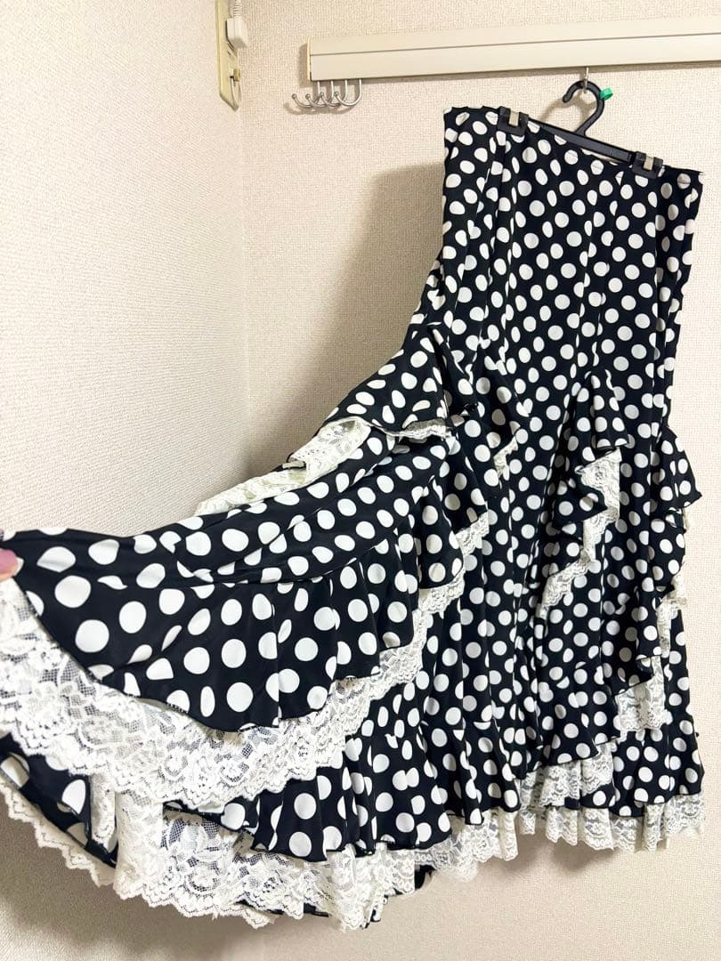 フラメンコ スカート ポルカドット レース付き