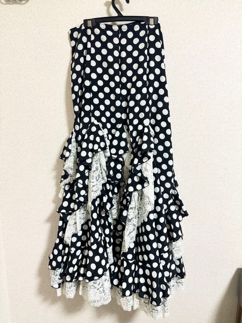 フラメンコ スカート ポルカドット レース付き