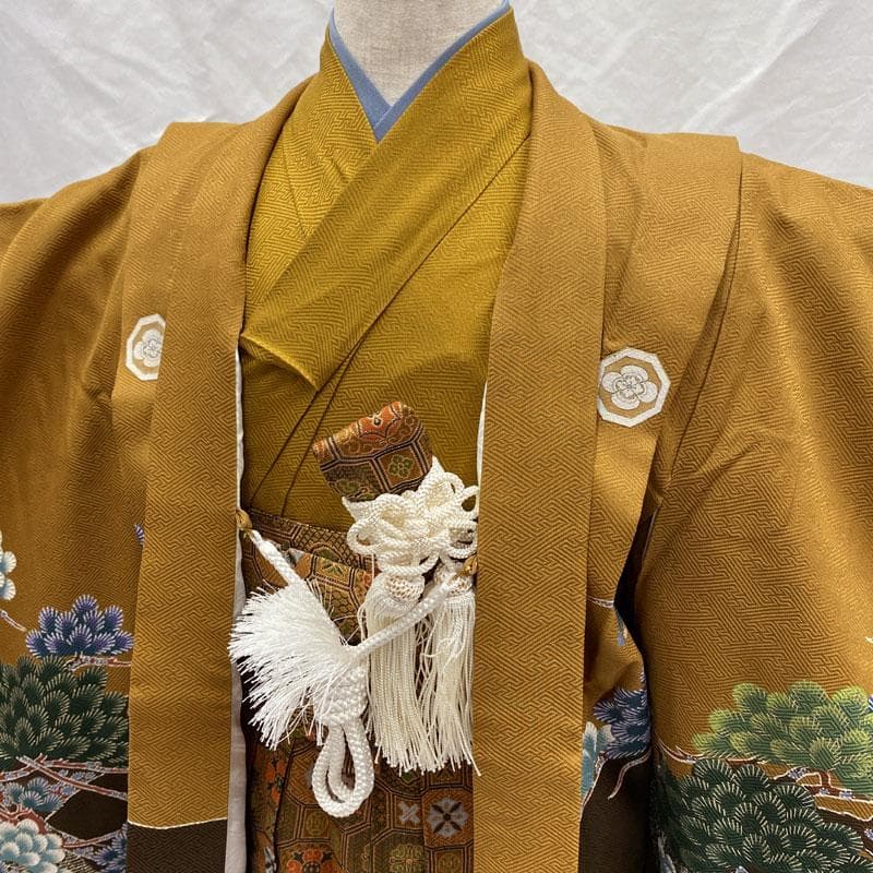 509ab46◎七五三 五歳 男児 着物&羽織&袴&角帯&長襦袢 鷹松 茶系◎