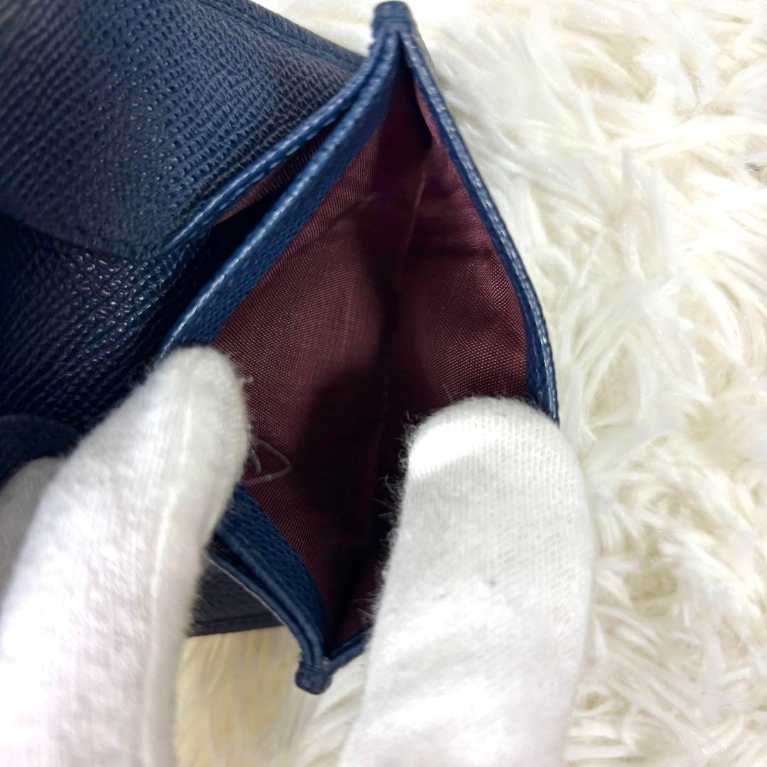 【美品】ブルガリ ケース パース サークルロゴ レザー ネイビー