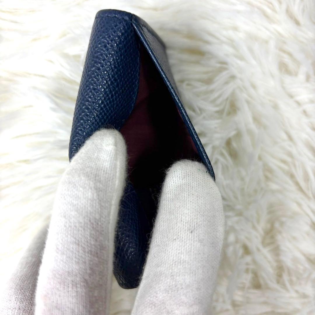 【美品】ブルガリ ケース パース サークルロゴ レザー ネイビー