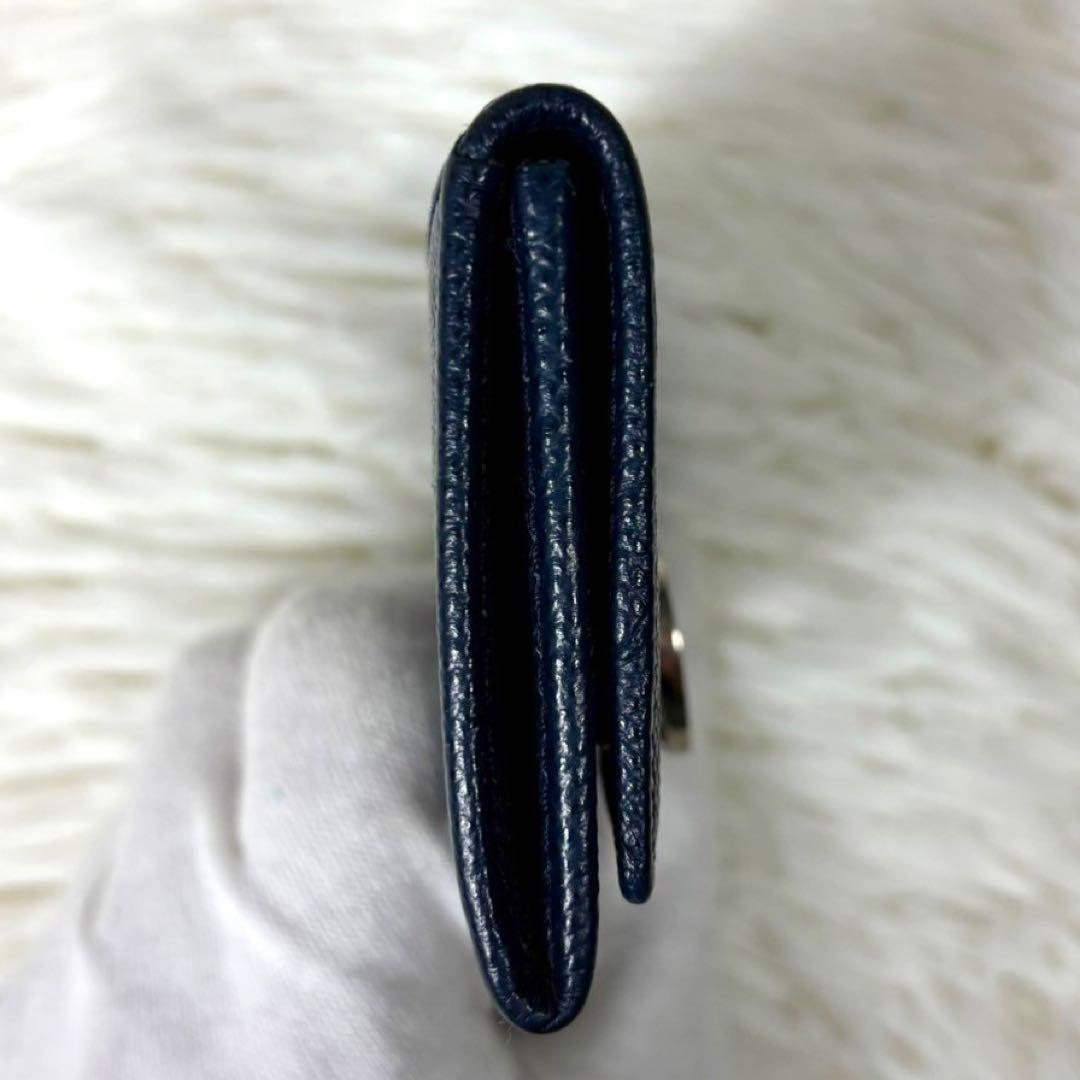 【美品】ブルガリ ケース パース サークルロゴ レザー ネイビー