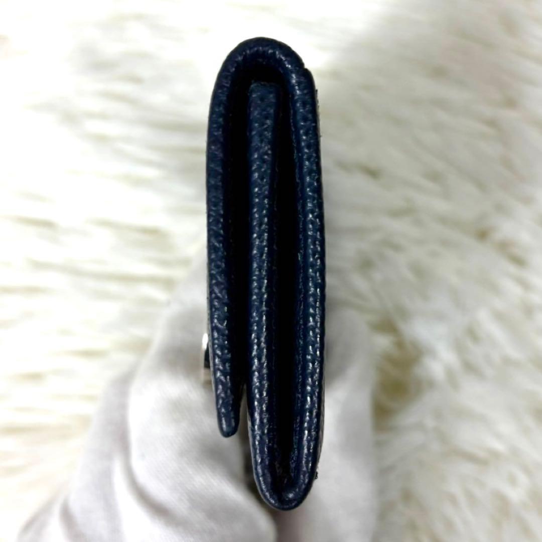 【美品】ブルガリ ケース パース サークルロゴ レザー ネイビー