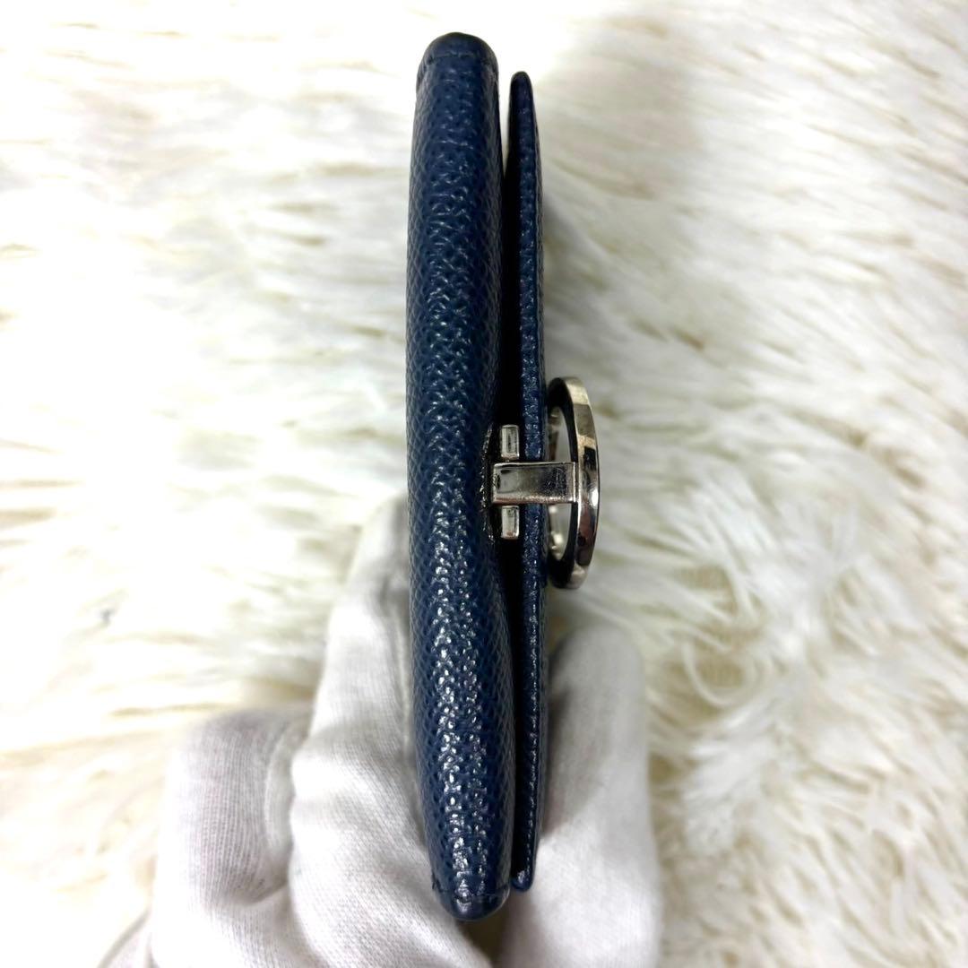 【美品】ブルガリ ケース パース サークルロゴ レザー ネイビー