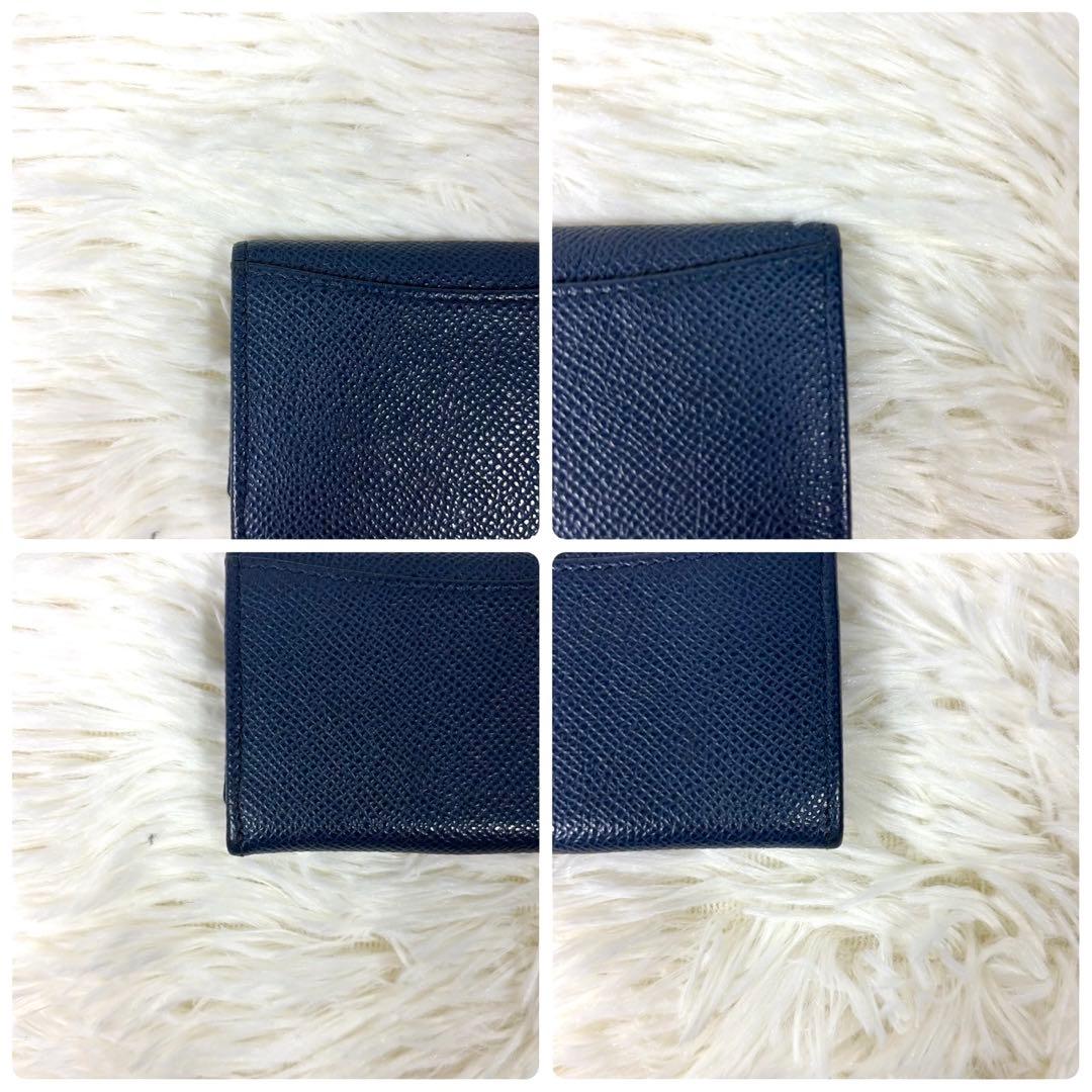 【美品】ブルガリ ケース パース サークルロゴ レザー ネイビー