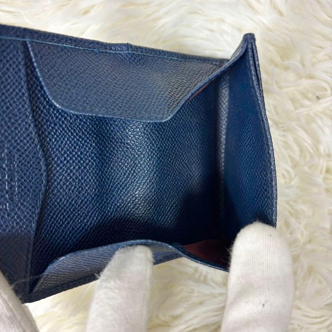 【美品】ブルガリ ケース パース サークルロゴ レザー ネイビー