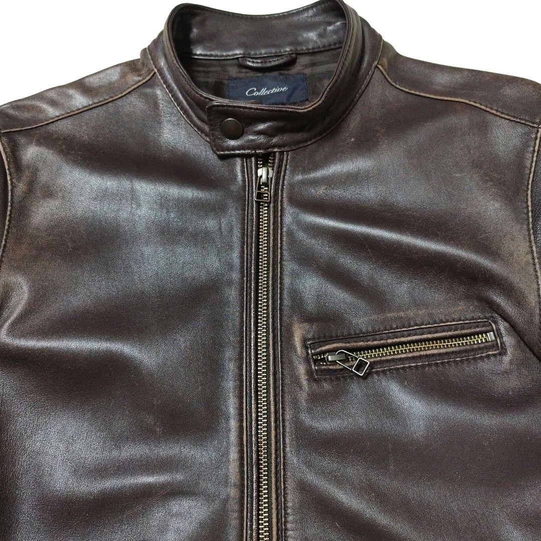 コレクティブ メンズビギ　シープスキンライダースジャケット　ユーズド加工　茶　L