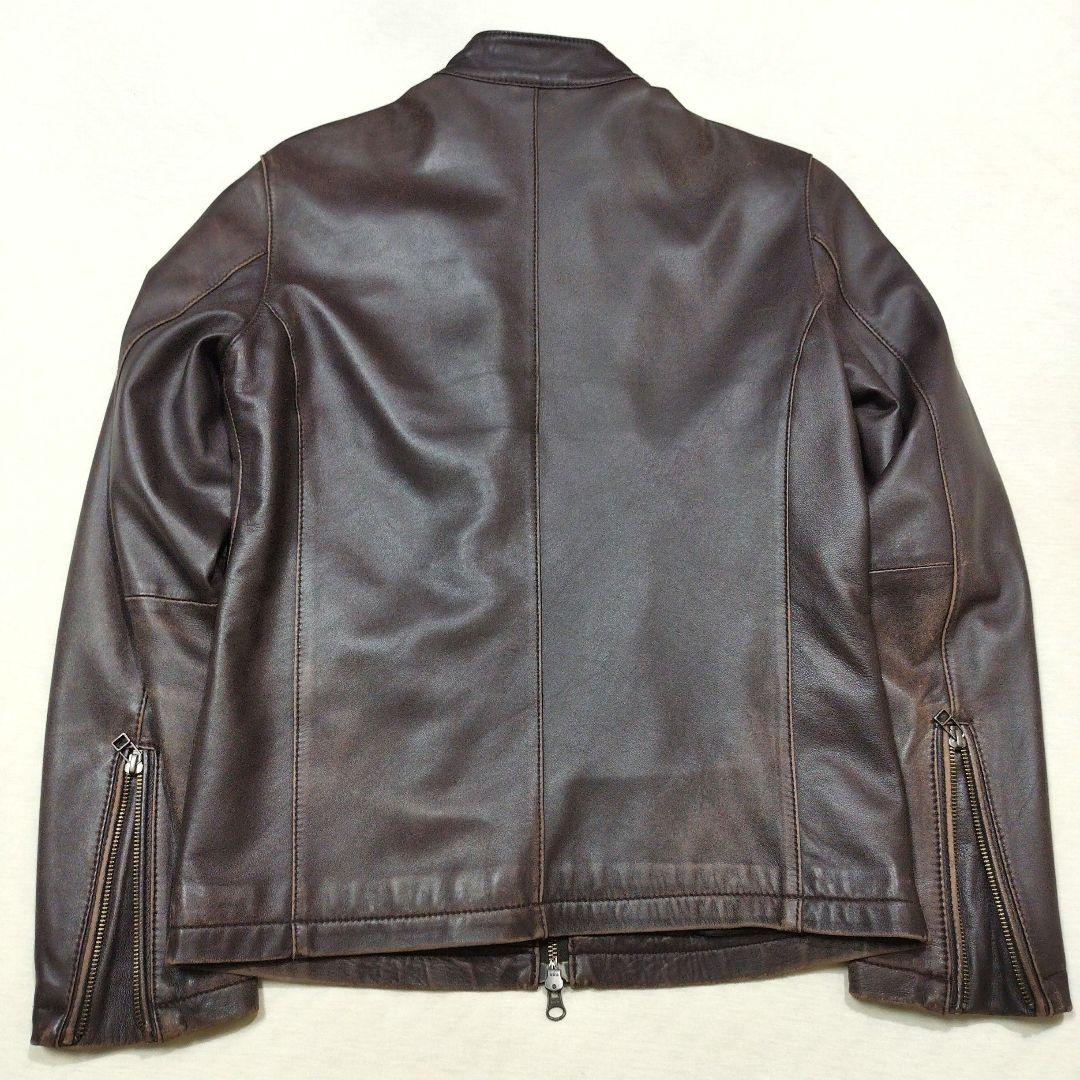コレクティブ メンズビギ　シープスキンライダースジャケット　ユーズド加工　茶　L