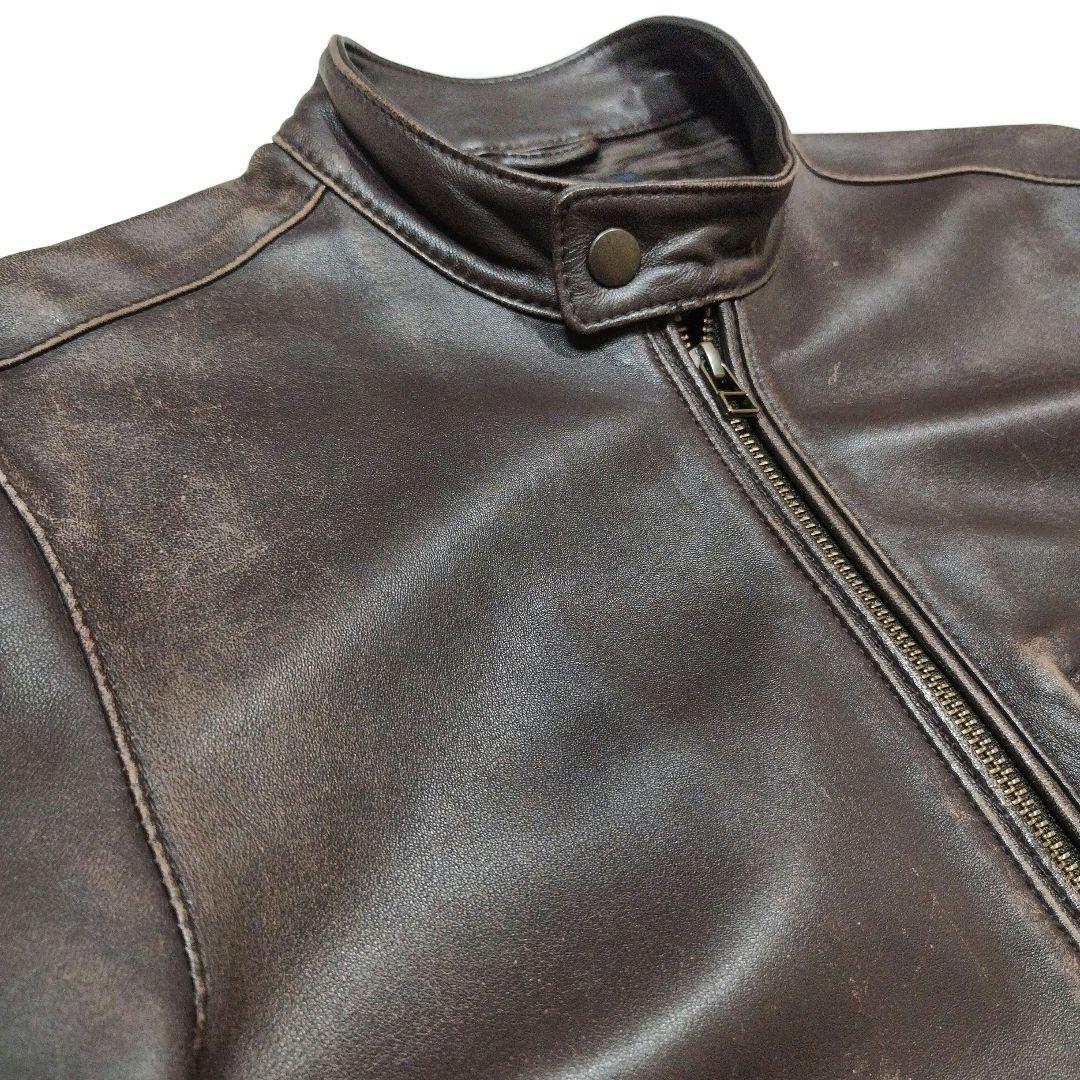 コレクティブ メンズビギ　シープスキンライダースジャケット　ユーズド加工　茶　L
