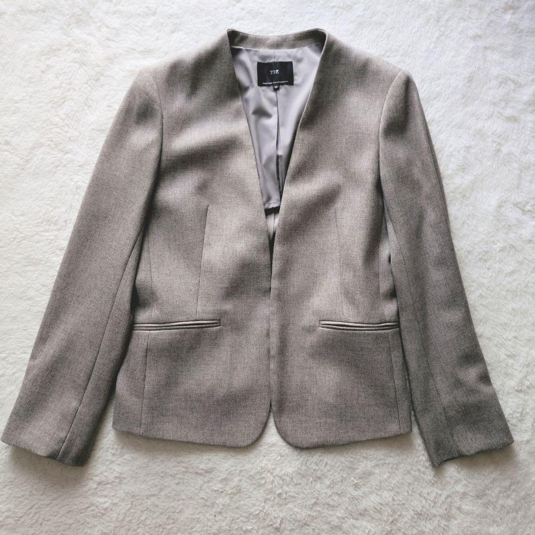 新品★24AW 23区 ウールライクカルゼ ノーカラーパンツスーツ ブラウン