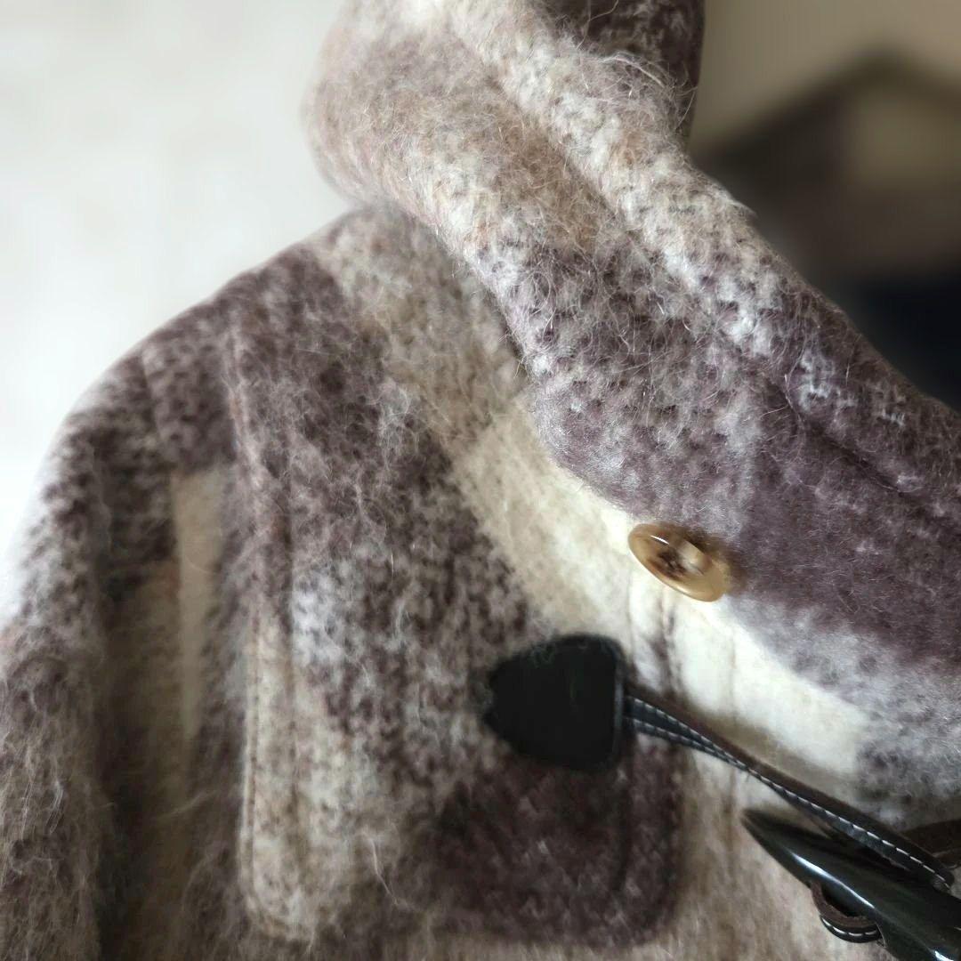 ノンノNON NO ☆シャギーダッフルコートアルパカ モヘヤ ウール チェック柄