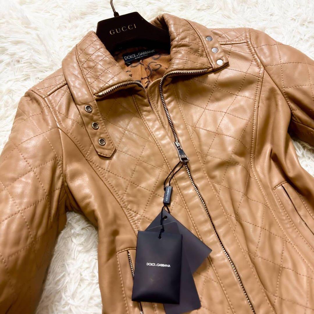 DOLCE&GABBANA ベイビーラムレザージャケット キャラメルブラウン