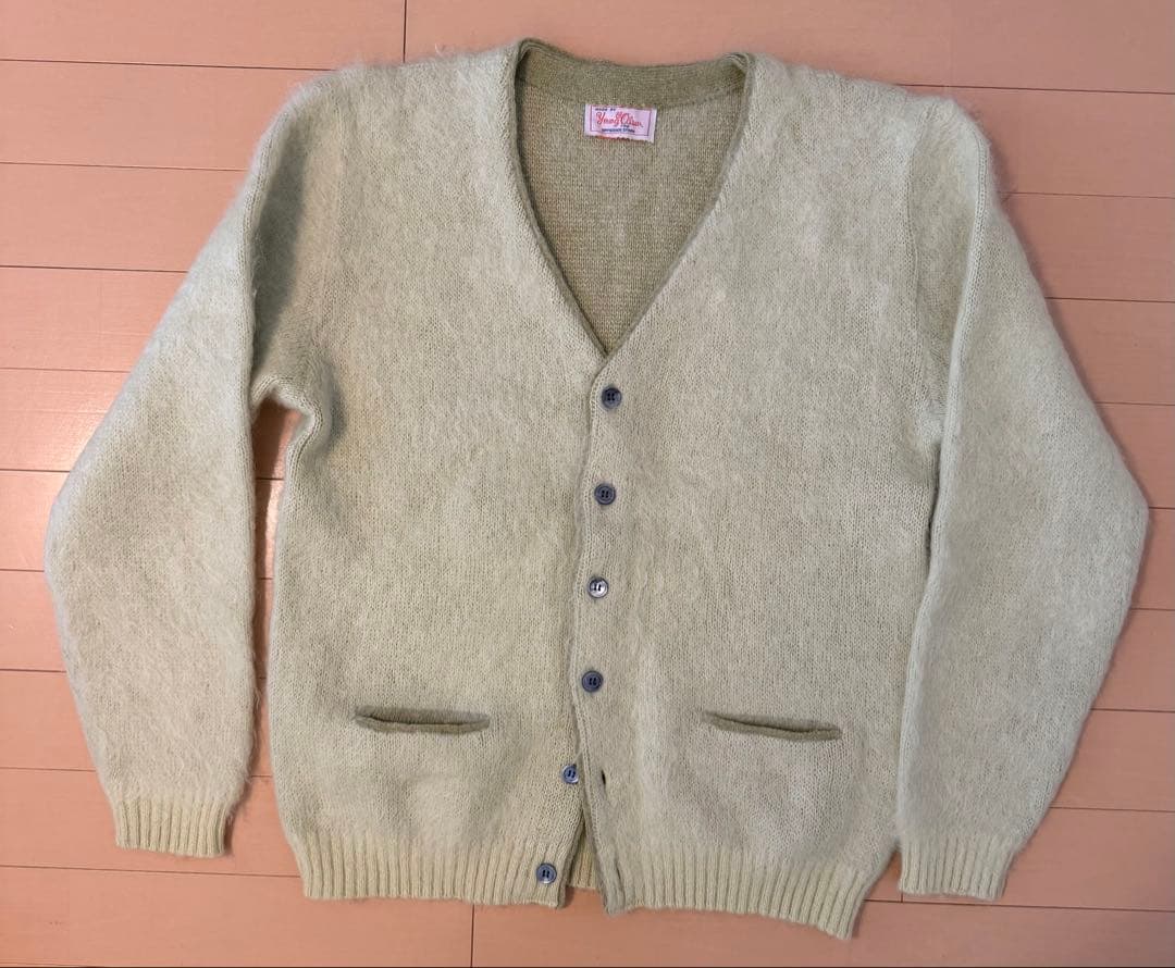 young & olsen ライムグリーン モヘアカ－ディガン