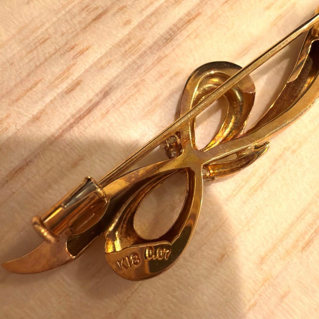 K18 ダイヤモンド 0.07ct ブローチ 18金 刻印あり