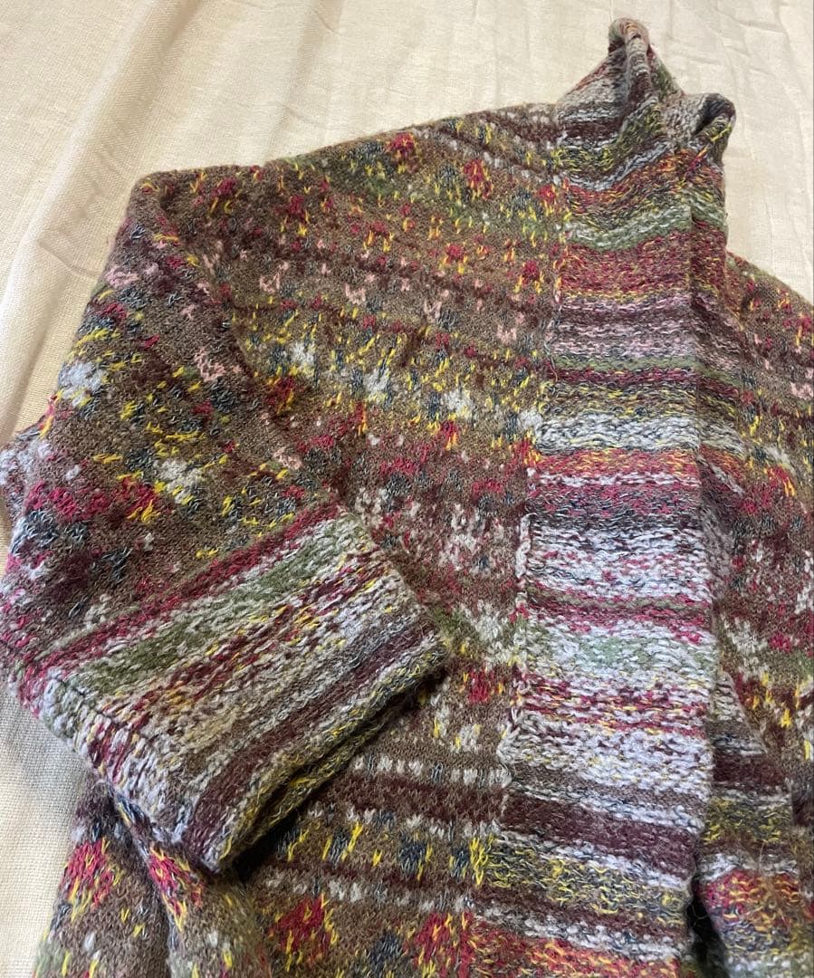 45r上質アルパカ混ジャガードニットガウンコート 軽くて柔らか暖かい美品