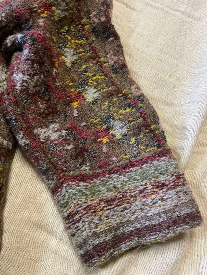 45r上質アルパカ混ジャガードニットガウンコート 軽くて柔らか暖かい美品